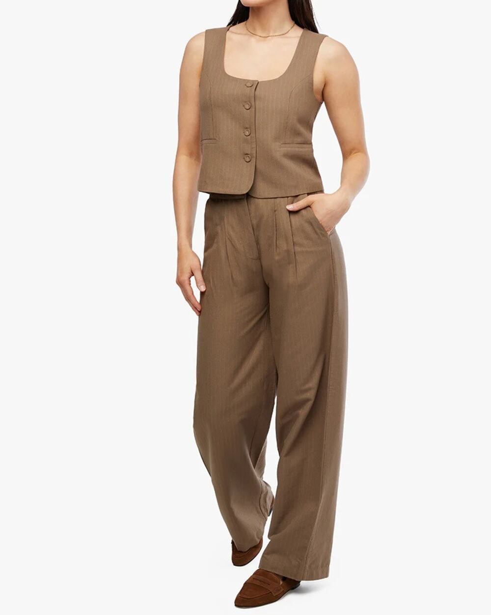 WeWoreWhat Brown Pinstriped Tailored Formal Vest Top Career Trouser Pants Set 4